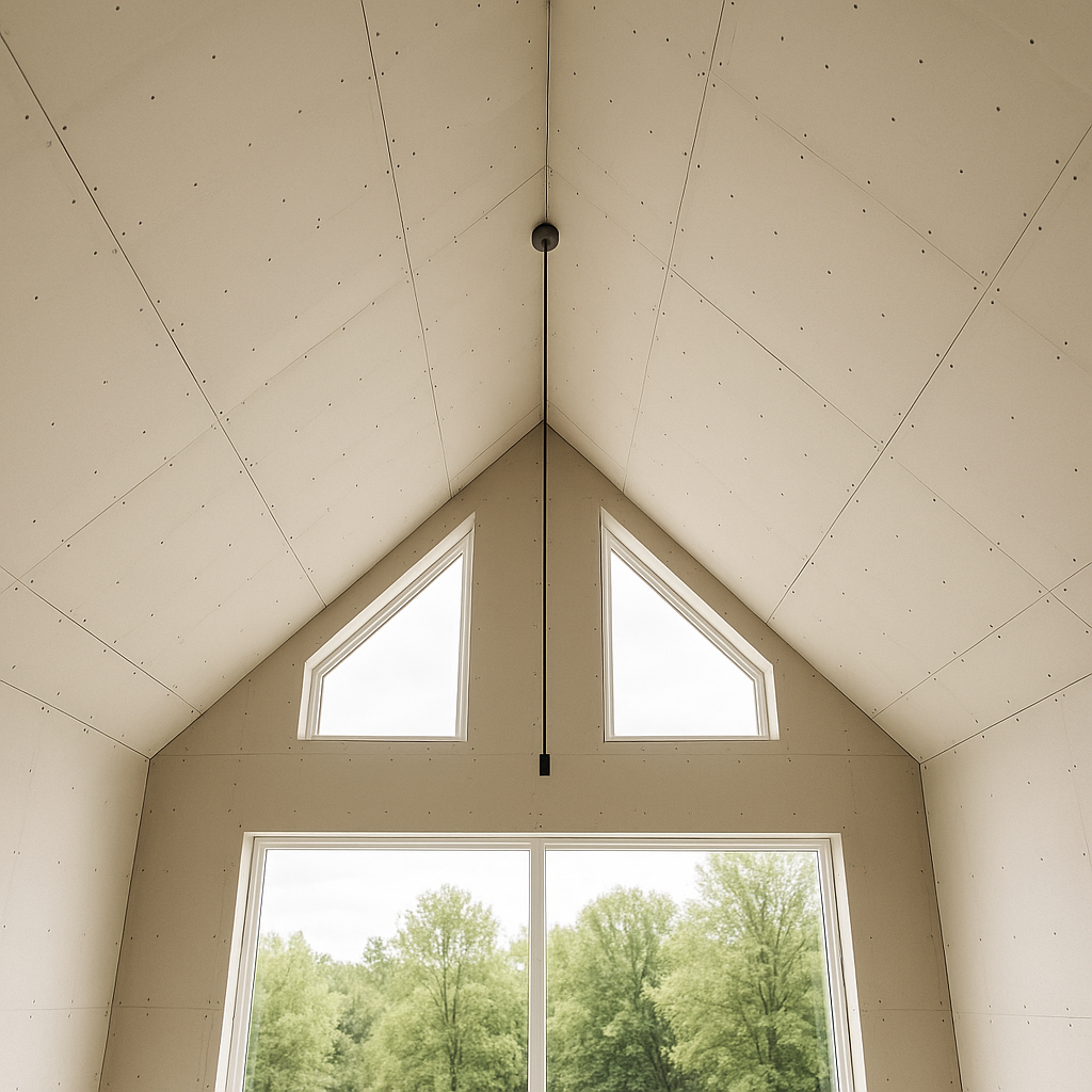 Plafond cathédrale en plaques de plâtre - chantier en cours